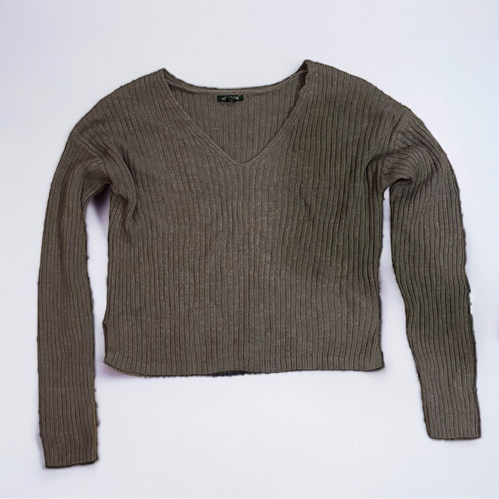 Gray Crop Ribbed Sweater NWOT - Large
